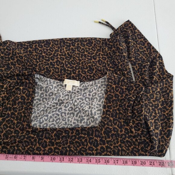 Michael Kors Womens Leopard Print Blouse Size 1X Square Neck Tied Sides Stretchy - Picture 5 of 8